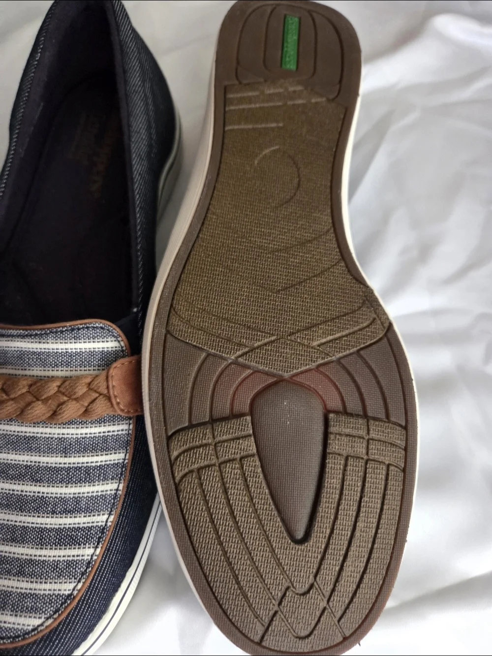 Grasshoppers Navy Stripe Flats with Tan Braided Trim